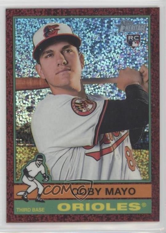 2025 Topps Heritage Chrome Burgundy Sparkle Refractor Coby Mayo #340 Rookie RC