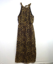 Apricot Dress Size 14 Leopard Print Long Maxi Halterneck Summer Cruise Hoilday.