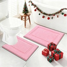 SHACOS Pink Christmas Bathroom Rugs Set 2 PC, 20"x32" Non-Slip Bath Mat  U-Rug