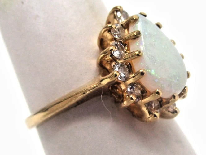 Vintage 14k Yellow Gold and Fiery White Opal with Natural Diamonds .33 TW Ring - Image 2 of 4