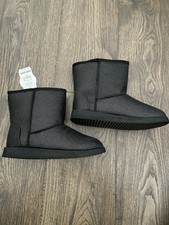 NWT Wonder Nation Faux Suede Shearling Black Glittery Boots Slip On Girls Sz 4