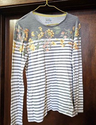 Croft & Barrow Gray Floral Stripe Tee Womens S