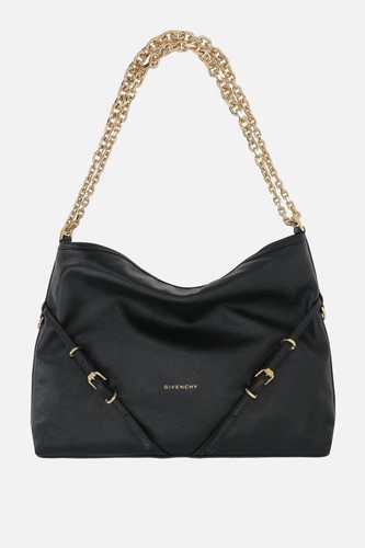 GIVENCHY Voyou Chain Medium Black Grainy Leather Shoulder Bag New & Authentic