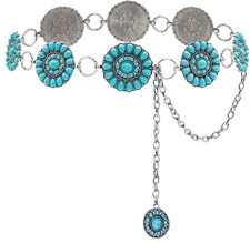 Boho Turquoise Concho Belt Silver Metal Western Turquoise Belts Waist Belt