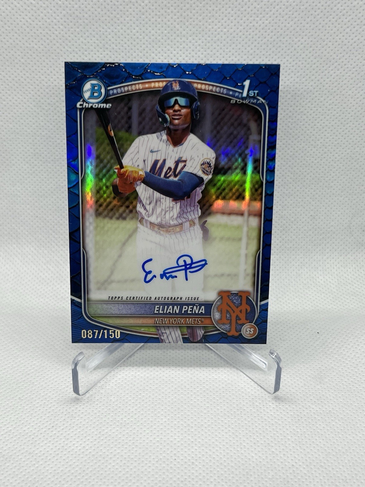 2025 Bowman Chrome Elian Pena 1st Bowman Blue Reptilian AUTO /150 METS CPA-EP