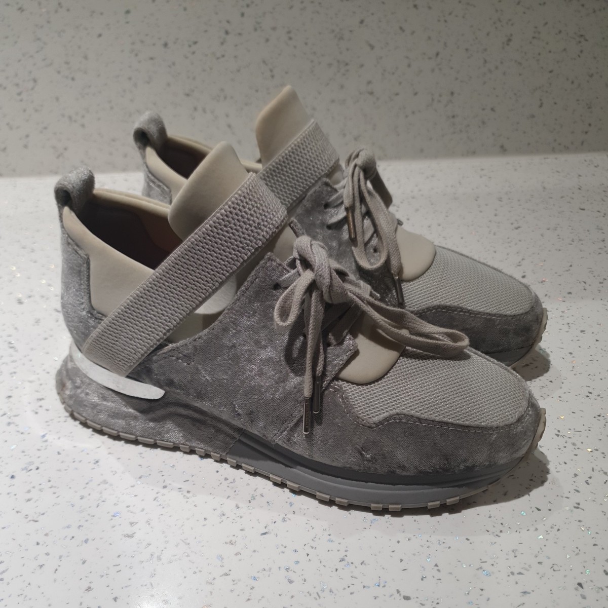 Mallet Elast Velvet Womens UK Grey SIlver Velour Trainers UK