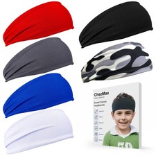 Kids Breathable Sweat-Wicking Sports Headbands, 6-Pack for Boys Soccer, Baseb...