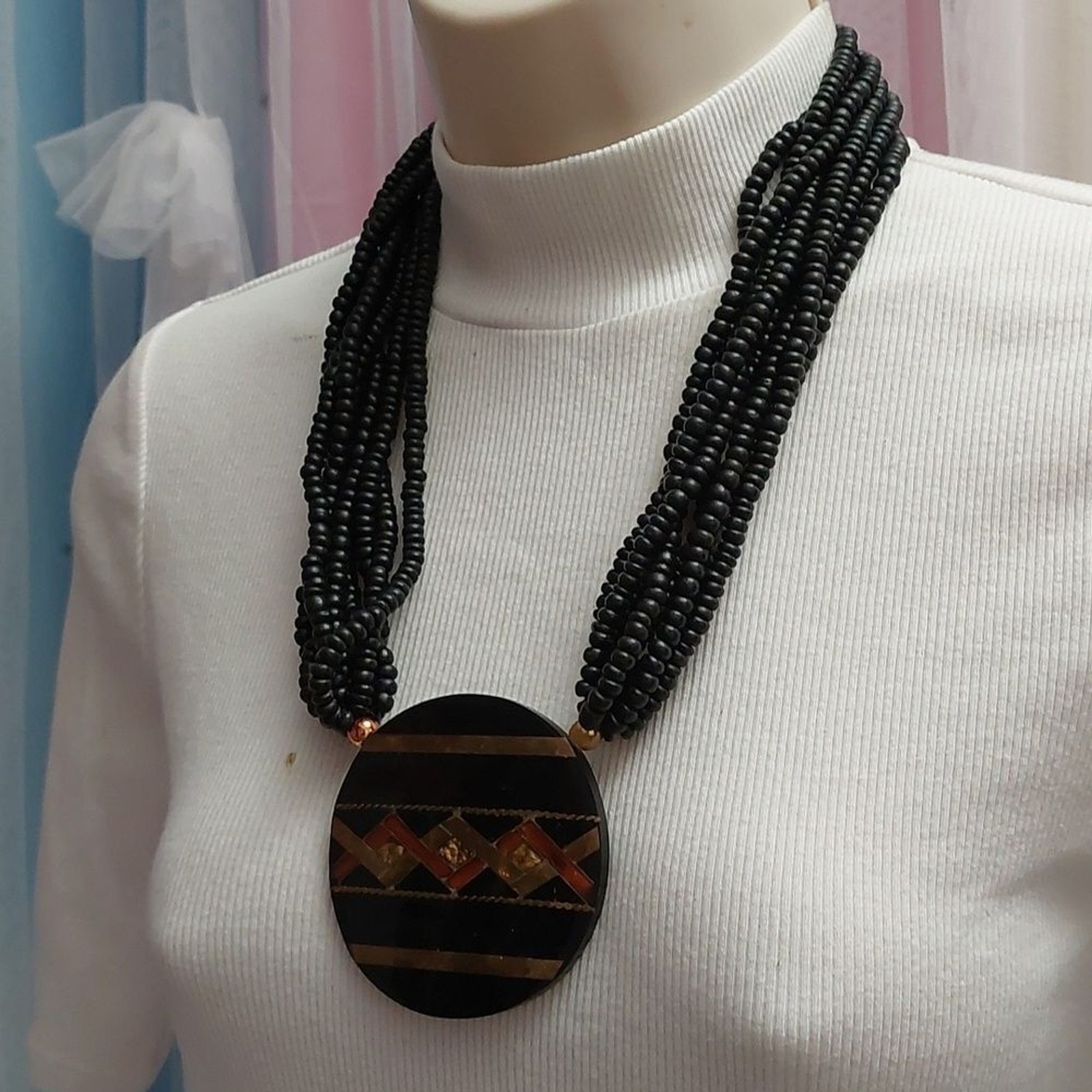 1980s Bold Statement Multistrand Bead Necklace wi… - image 4