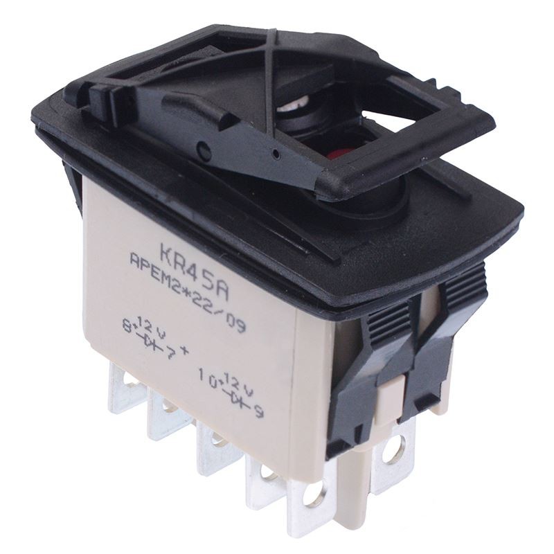 KR45CAKDDG APEM (On)-On Momentary Red 12V LED Auto Rocker Switch DPDT IP68