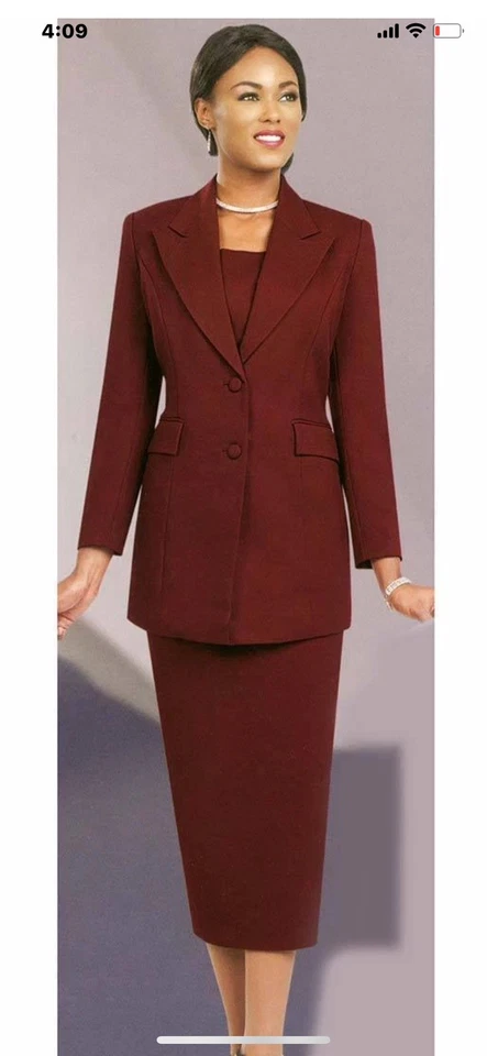 Traje Ben Marc 2299 de un solo pecho para mujer 2 piezas talla 8 borgoña  Foto 2 de 4
