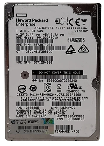 HPe MM1000FECVH 757387-001 7.2K 1TB 2.5" SAS Hard Drive 100% Health