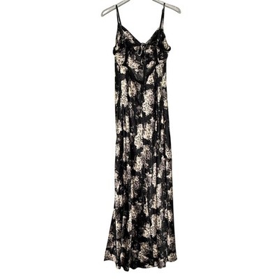 forever 21 floral lace maxi dress Forever 21 Floral Patterned Maxi Slip Dress XL Dark Floral Lace Coquette  Satin