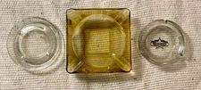 Lot of 3 ~ Vintage Glass Ashtrays Amber, Clear, Resorts Casino Hotel