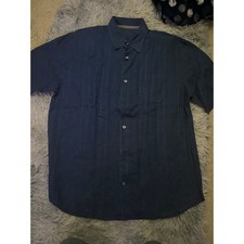 Tommy Bahama Men's Shirt XL Navy Blue Textured Short Sleeve Button Front Casual