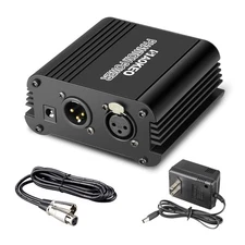 1-Channel 48V Phantom Power Supply with Adapter and XLR Microphone Cable