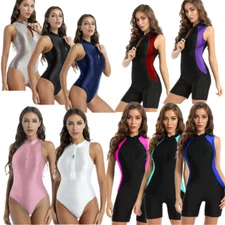 Women's One Piece Athletic Swimsuit Rash Guard Zipper Bathing Suit Scuba Wetsuit