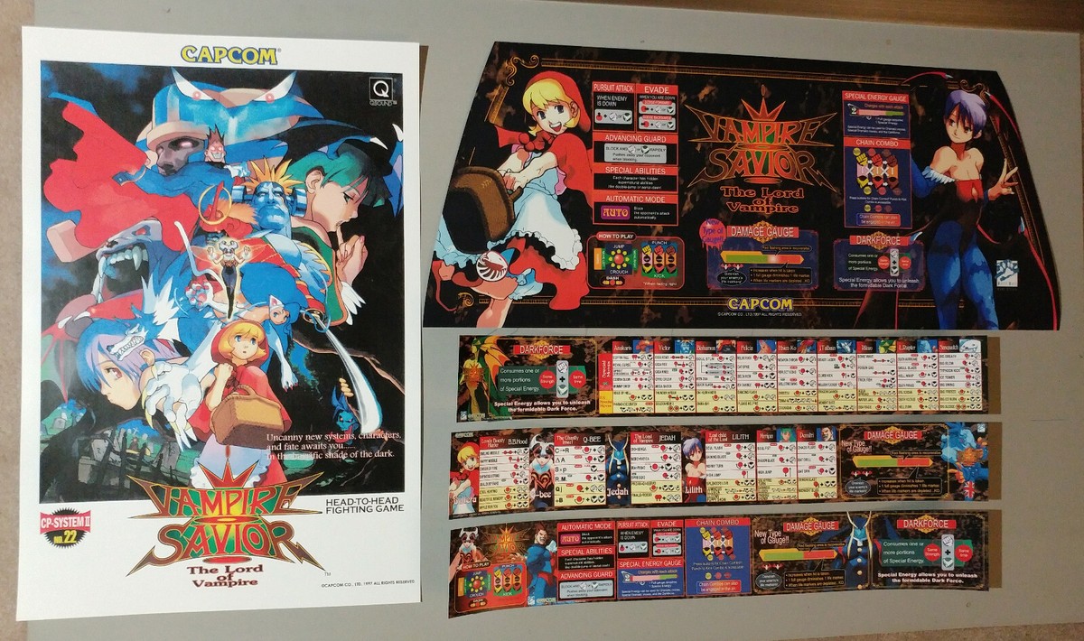 BACKLIT) Capcom Vampire Savior Marquee Art set for Sega