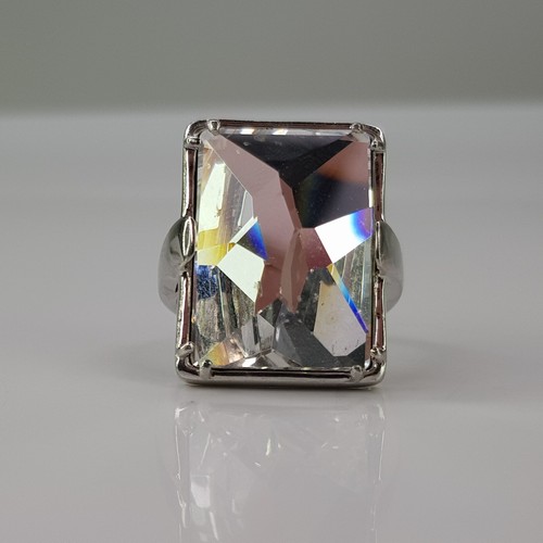 Solid Sterling Silver 925 Chunky Mirror Facited Square Gemstone Ring Size 6.5 - Picture 7 of 22