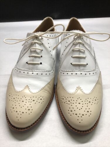 Vintage New Ann Taylor Women White/B Lace Up Oxford Flats Wingtip Low Heel Shoes - Picture 9 of 22