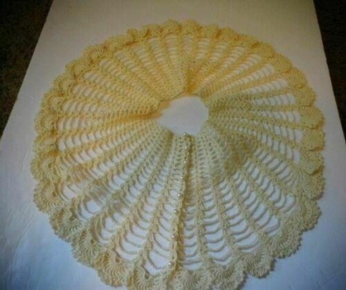 Vintage Hand Made 20" Womens Collar Crochet Ivory 8 Pearl Tone Buttons Large EUC
