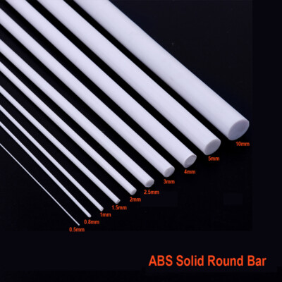 1mm - 15mm White ABS Styrene Plastic Strip Tube Round Bar Rods Bar 250mm Length