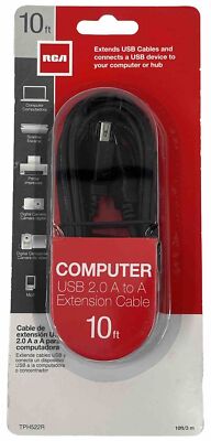 USB Extender 10' Feet 2.0 A to A Type Male To Male Computer Cable RCA TPH522R
