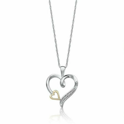 Verbundene Herzen Diamant Sterlingsilber bicolor Anhänger mit 18'' Kette.