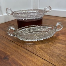 Imperial Glass Nucut Star & Button Double Handled Relish Pickle Dish PAIR
