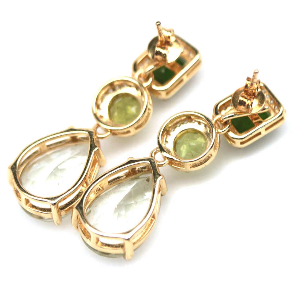 925 Silver Green Amethyst, Peridot, Chrome Diopside & Cubic Zirconia Earrings - Image 3 of 4