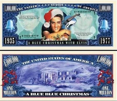 Elvis Presley Blue Christmas Million Dollar Funny Money Novelty Note+FREE SLEEVE
