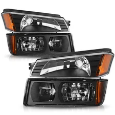 Headlights For 2002-2006 Black Housing Chevy Avalanche Body Cladding Bumper Lamp