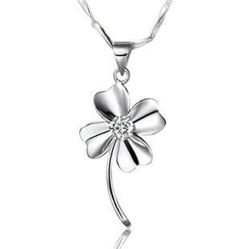 925 Sterling Silver Four Leaf Clover Lucky Swarovski Element Crystal Pendant - Picture 1 of 7