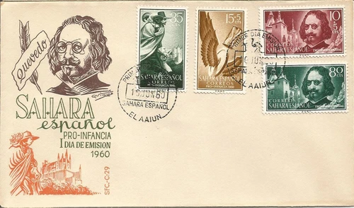FDC Spain Sahara Pro infancia 1960 / Quevedo writer