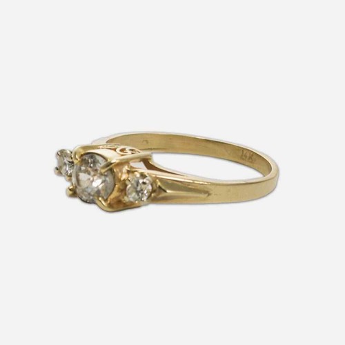 Anello Tre Diamanti Oro Giallo 12K Vintage 0,60ct - Foto 6 di 6