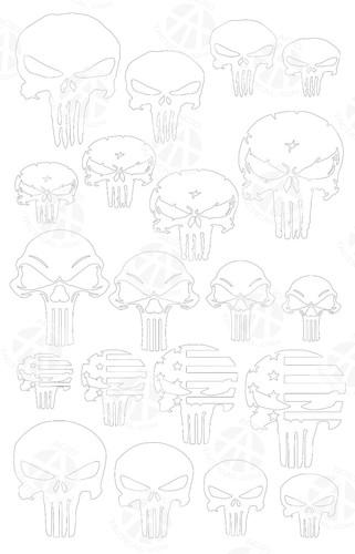 4PK RC Model Spray Paint Camo Gun Stencils Adhesive & Mylar PUNISHER & SKULLS - Picture 4 of 12