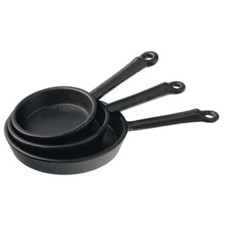 Dollhouse Miniature "Cast Iron" Frying Pan Set of 3