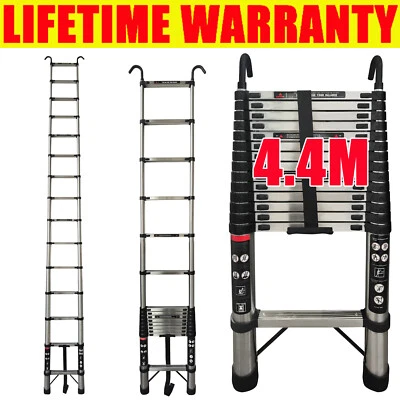 DAYPLUS® 4-5M Heavy Duty Multi-Purpose Steel Telescopic Folding Ladder Extendable W/ Hook