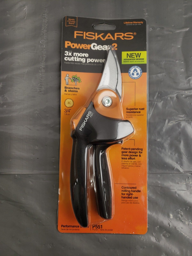New FISKARS PowerGear2 Bypass Prunner 3/4" Cutting Width 2" Blade Rust Resistant