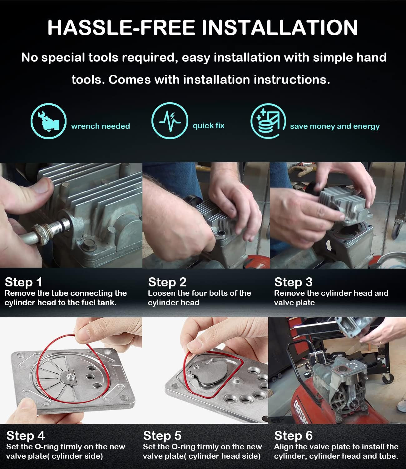 ZAC0032 Compressor Valve Plate Assembly Kit Fit for Craftsman, Dewalt, Porter Ca
