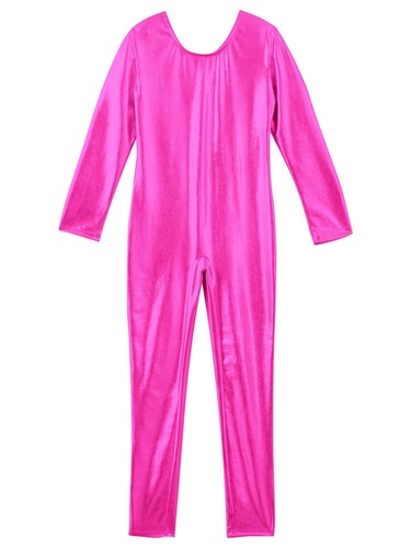 Girls Bodysuit Shiny Jumpsuit Metallic Leotard Sport Unitard Long Sleeves Jazz - Picture 55 of 70