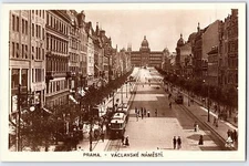 C1915 RPPC Postcard The Dust From Wenceslas's Place Prague Czech Trolley Car