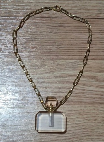 Clear Perfume Bottle Charm Necklace Goldtone Chain Fashion Jewelry Gift Idea