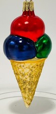 Glass Ornament Ice Cream Cone Old World Christmas Holiday 4.5"