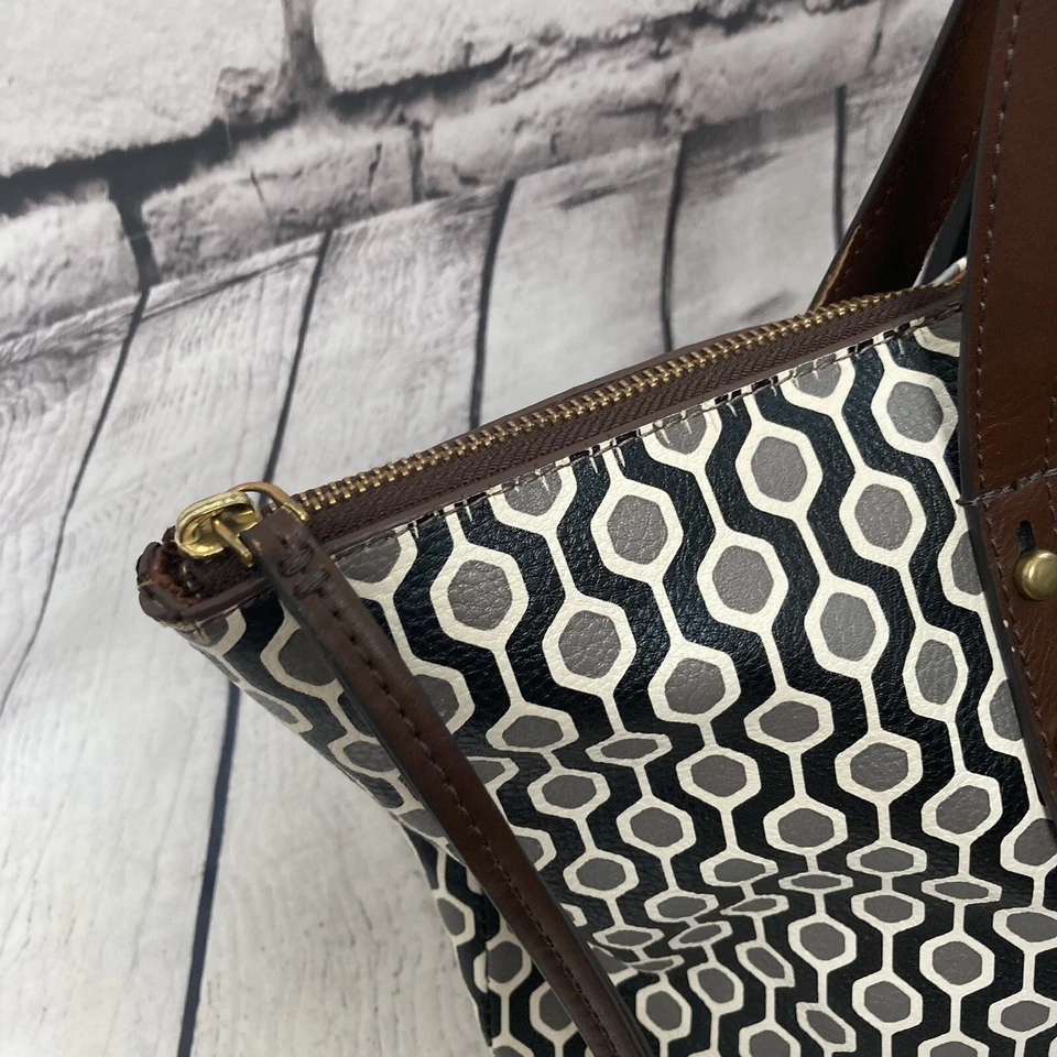 Bolso de Hombro Fossil Estampado Geométrico Doble Correas Material Hecho por el Hombre Foto 4 de 4