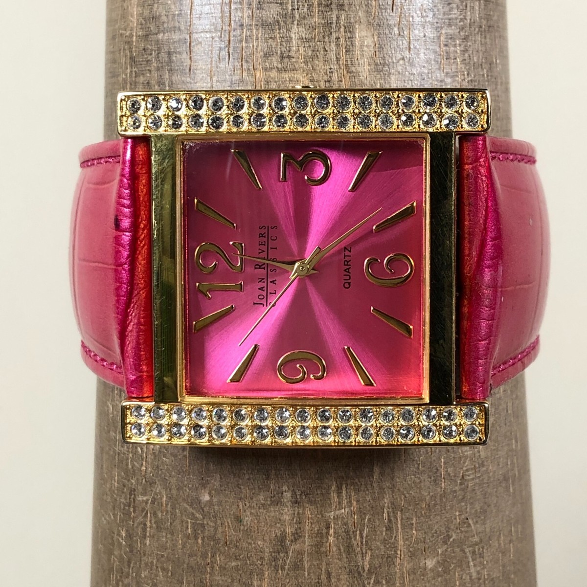 Joan Rivers Classics Women V377 Pave Tank Pink Leather 39mm 