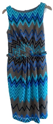 David Meister Womens 10 Crochet Chevron Sleeveless Belted Sheath Dress