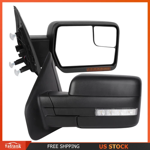 Black Pair Tow Mirrors Power Heated Puddle Turn Signal Light For 04-14 F150