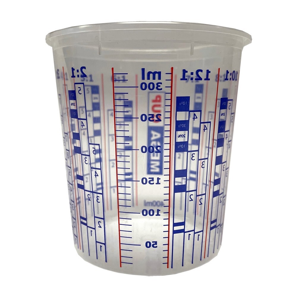 Reusable 400ml Clear Plastic Mixing Cup (Calibrated to 340ml) 50pk Including Lid