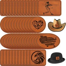 60 Pcs Blank Leather Hat Patches with Adhesive for Hats Jackets Backpacks