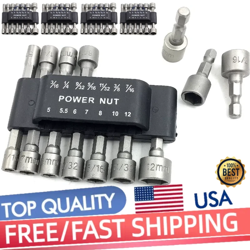 Juego de brocas de destornillador de tuerca eléctrica de 14 piezas cambio rápido MM y SAE impacto vástago hexagonal de 1/4" EE. UU. Foto 3 de 4